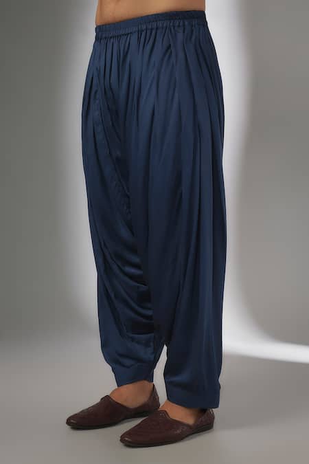 SALIL BHATIA_Blue Silk, Satin, Modal Mirrors, Embroidery, Metallic Van Mahal Work Kurta Set _Online_at_Aza_Fashions