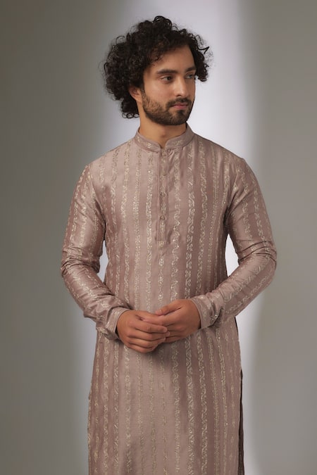 SALIL BHATIA_Pink Silk, Chanderi Zari Embellished Kurta Set _Online_at_Aza_Fashions