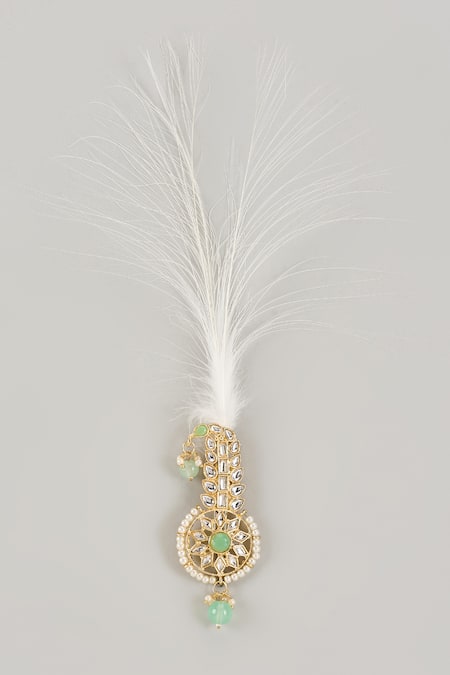 SALIL BHATIA Soft Gold Semi-Precious Kundan & Pearl Feather Kalangi 