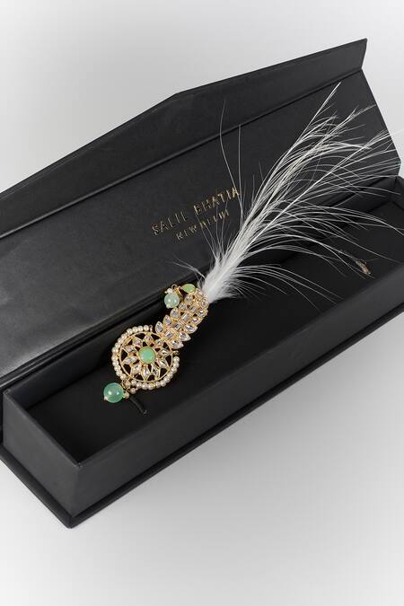 SALIL BHATIA Soft Gold Semi-Precious Kundan & Pearl Feather Kalangi 