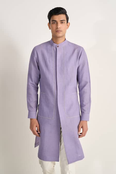 Buy_Dhruv Vaish_Lavender Handloom , Linen, Structured Kurta Set _Online_at_Aza_Fashions