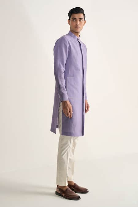 Shop_Dhruv Vaish_Lavender Handloom , Linen, Structured Kurta Set _Online_at_Aza_Fashions