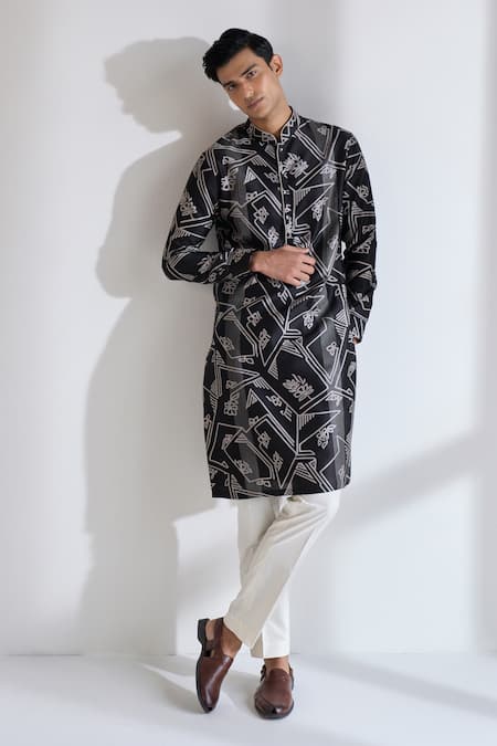 Dhruv Vaish Clasic Cut Printed Kurta Set 