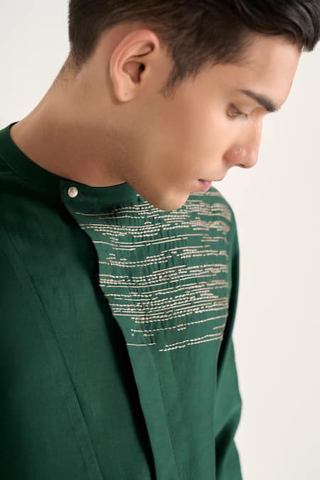 Shop_Dhruv Vaish_Green Silk Zari, Embroidery Layered Kurta Set _Online_at_Aza_Fashions