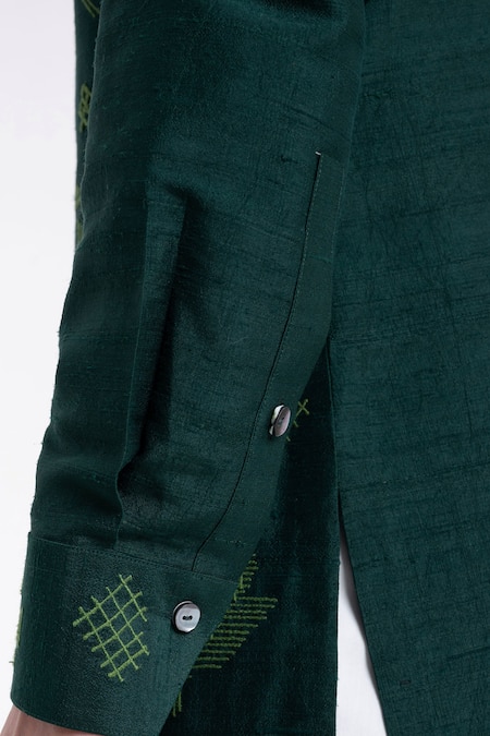 Dhruv Vaish_Green Embroidery Contemporary Kurta Set _Online_at_Aza_Fashions