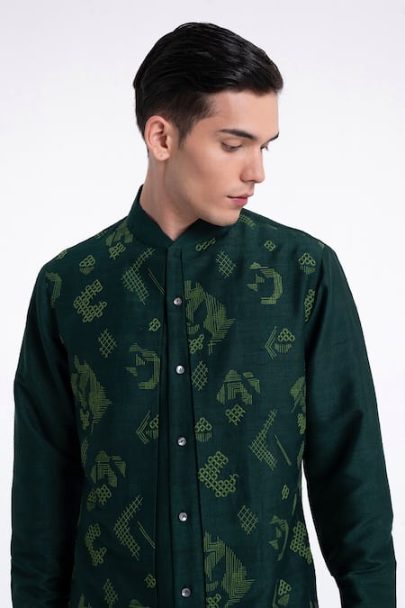 Buy_Dhruv Vaish_Green Embroidery Contemporary Kurta Set _Online_at_Aza_Fashions