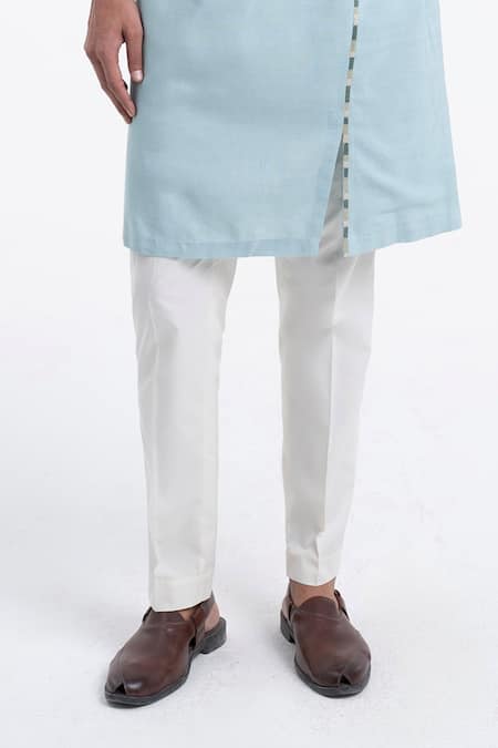 Dhruv Vaish_Sky Blue Cotton, Silk Embroidery, Metallic Thread Kurta Set _Online_at_Aza_Fashions