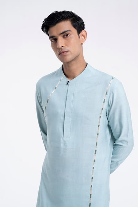 Buy_Dhruv Vaish_Sky Blue Cotton, Silk Embroidery, Metallic Thread Kurta Set _Online_at_Aza_Fashions