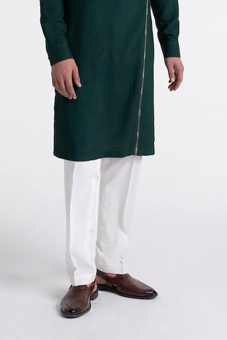 Dhruv Vaish_Green Cotton, Silk Embroidery Thread Kurta Set _Online_at_Aza_Fashions