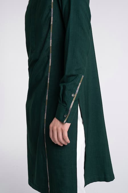 Buy_Dhruv Vaish_Green Cotton, Silk Embroidery Thread Kurta Set _Online_at_Aza_Fashions