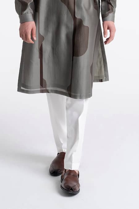 Dhruv Vaish_Gray Chanderi Printed Classic Kurta Set _Online_at_Aza_Fashions