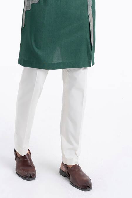 Dhruv Vaish_Green Cotton, Silk Embroidery Kurta Set _Online_at_Aza_Fashions