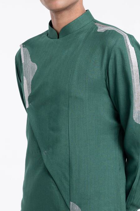 Dhruv Vaish_Green Cotton, Silk Embroidery Kurta Set _at_Aza_Fashions