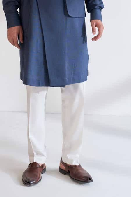 Buy_Dhruv Vaish_Blue Cotton, Silk Multi Panel Asymmetric Kurta Set _Online_at_Aza_Fashions