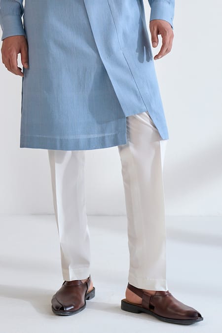 Buy_Dhruv Vaish_Blue Cotton, Silk Diagonal Curve Panel Kurta Set _Online_at_Aza_Fashions