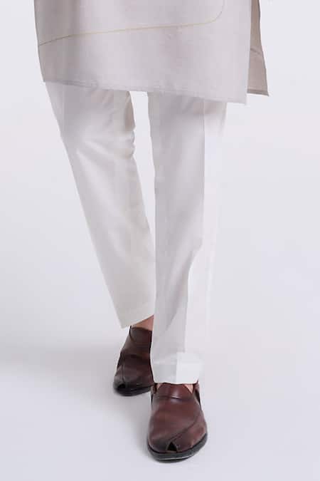 Dhruv Vaish_Gray Cotton, Silk Embroidery Classic Kurta Set _Online_at_Aza_Fashions