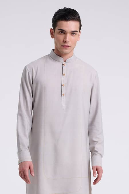 Buy_Dhruv Vaish_Gray Cotton, Silk Embroidery Classic Kurta Set _Online_at_Aza_Fashions