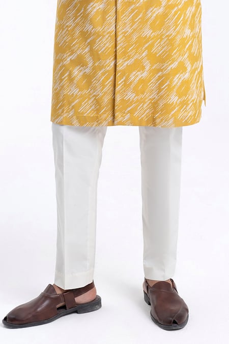 Dhruv Vaish_Yellow Cotton, Silk Embroidery Front Open High Neck Kurta Set _Online_at_Aza_Fashions