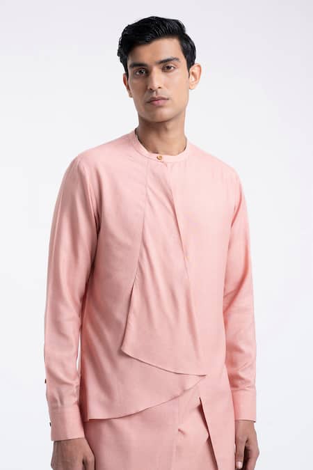 Dhruv Vaish_Pink Cotton, Silk Layered Drape Kurta Set _Online_at_Aza_Fashions
