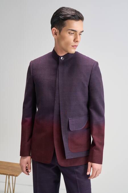 Dhruv Vaish_Purple Silk Ombre Bandhgala With Pant _Online_at_Aza_Fashions