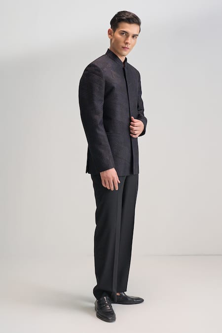 Dhruv Vaish_Purple Silk Lace Embroidered Bandhgala _Online_at_Aza_Fashions