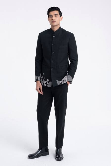 Dhruv Vaish_Black Silk Embroidery Thread Bandhgala _Online_at_Aza_Fashions