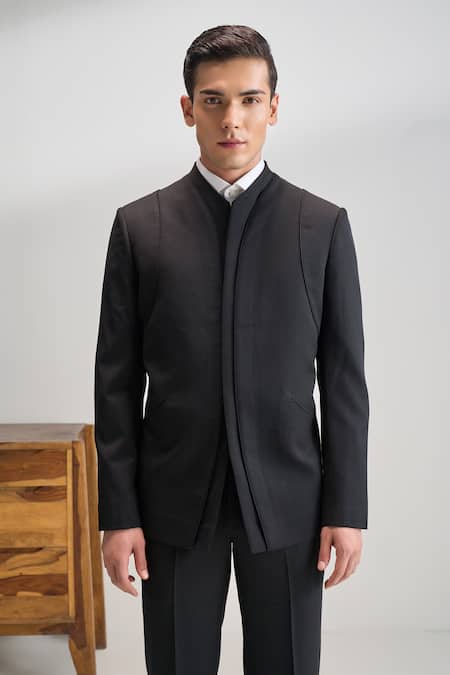 Buy_Dhruv Vaish_Black Suiting Contemporary Bandhgala _Online_at_Aza_Fashions