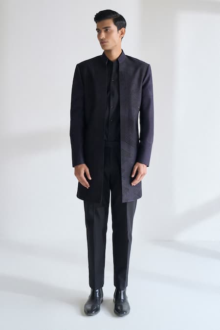 Buy_Dhruv Vaish_Purple Silk Embroidery Front Open Sherwani _Online_at_Aza_Fashions