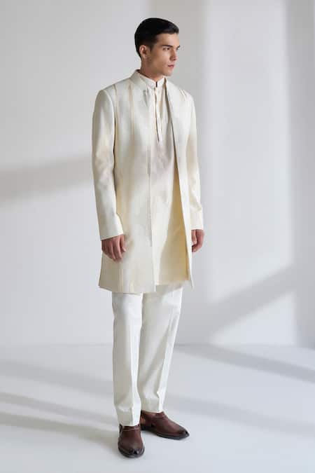 Dhruv Vaish Front Open Zari Embroidered Sherwani Set 