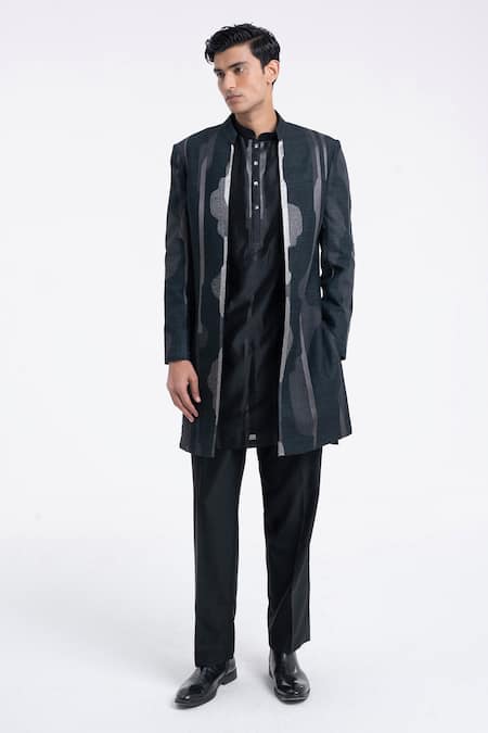 Dhruv Vaish Front Open Zari Embroidered Sherwani Set 