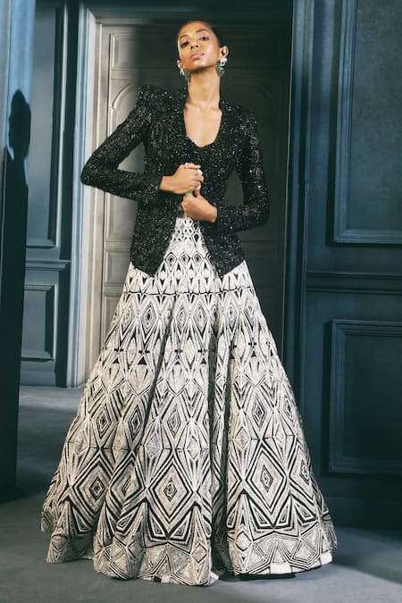Ritika Mirchandani Raven Embroidered Blazer Lehenga Set 