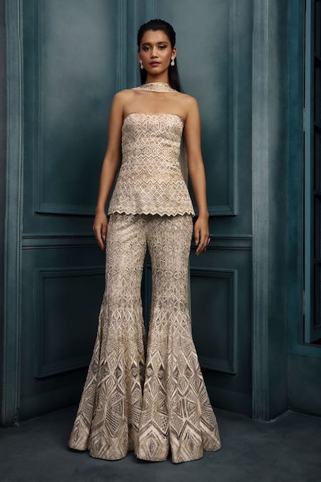 Ritika Mirchandani Echo Embroidered Tube Top Sharara Set 