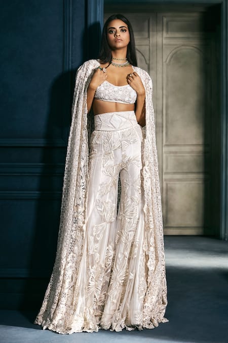 Ritika Mirchandani Solenne Honey Comb Embroidered Cape Sharara Set 