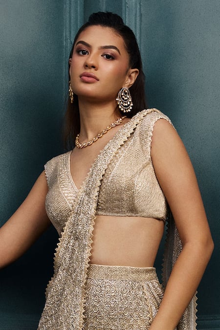 Ritika Mirchandani Daphne Crystal Bugles Embroidered Lehenga Saree With Blouse 