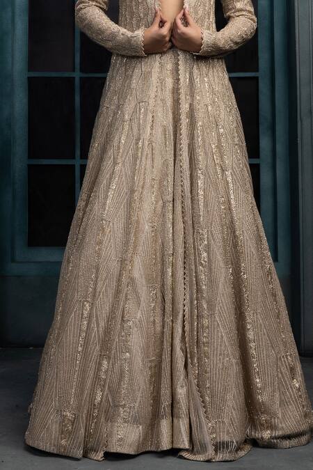 Ritika Mirchandani_Ivory Georgette, Net, Crepe Crystals, Marquess Floral Jacket Lehenga Set _Online_at_Aza_Fashions