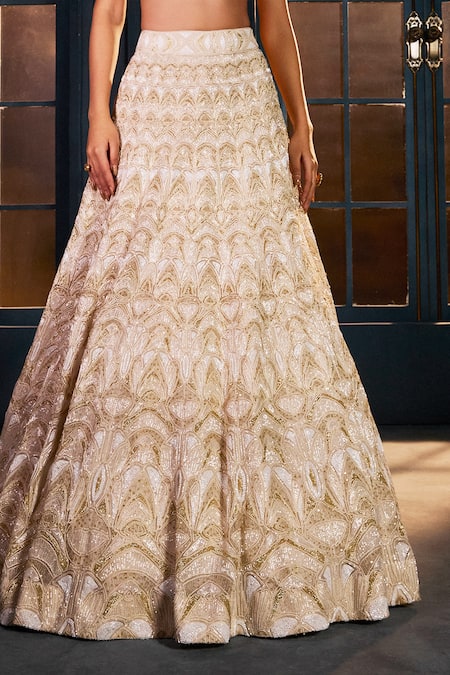 Buy_Ritika Mirchandani_Ivory Crepe, Georgette, Net Embroidery, Crystals, Mesmera Bridal Lehenga Set _Online_at_Aza_Fashions
