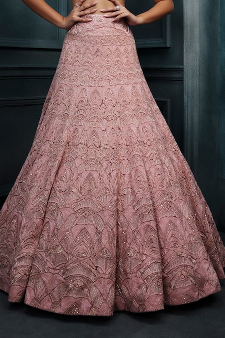 Buy_Ritika Mirchandani_Blush Crepe, Georgette, Net Crystals, Cordelia Floral Thread Bridal Lehenga Set _Online_at_Aza_Fashions