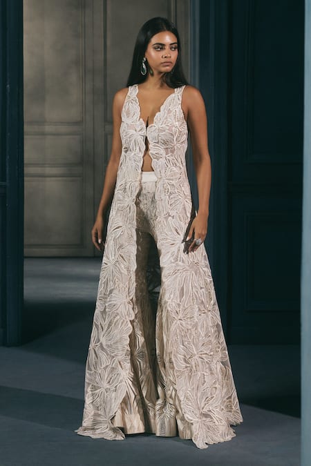 Ritika Mirchandani Mangolia Crystal Bugles Embroidered Jacket With Sharara 