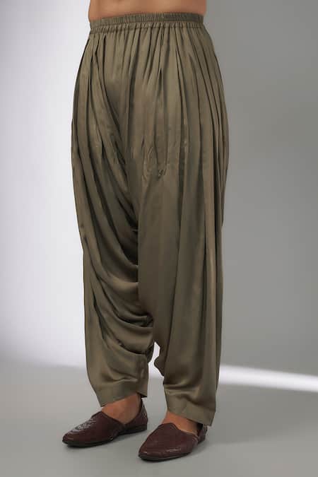 SALIL BHATIA_Olive Green Modal, Satin Sequins, Surat Mahal And Embellished Kurta Set _Online_at_Aza_Fashions