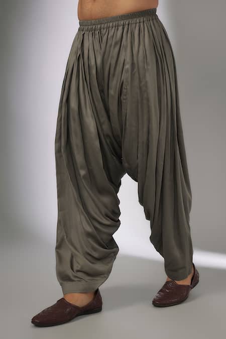 SALIL BHATIA_Taupe Doriya, Modal Embroidery, Sequins Amber Mahal Embellished Kurta Set _Online_at_Aza_Fashions