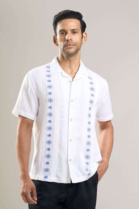 Aryavir Malhotra Linen Cotton Hand Embroidered Shirt 