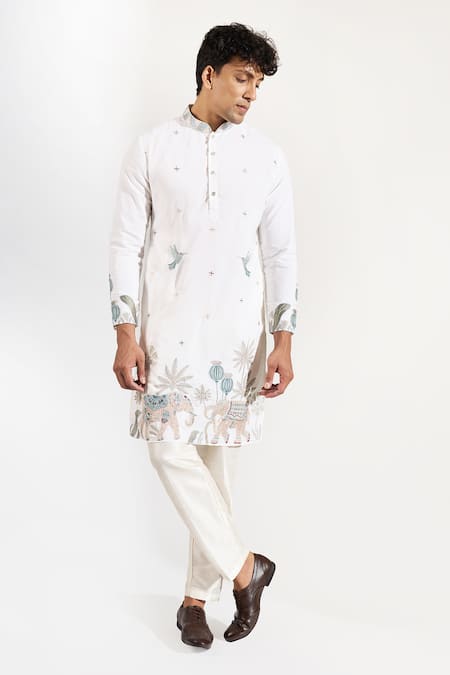 Rng Safawala Resham Elephant & Bird Embroidered Kurta Set
