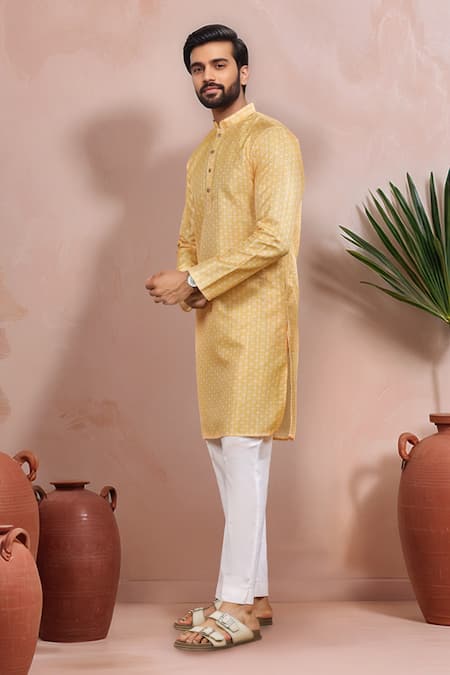 Buy_Arihant Rai Sinha_Yellow Silk Embroidery Kurta And Pant Set _Online_at_Aza_Fashions