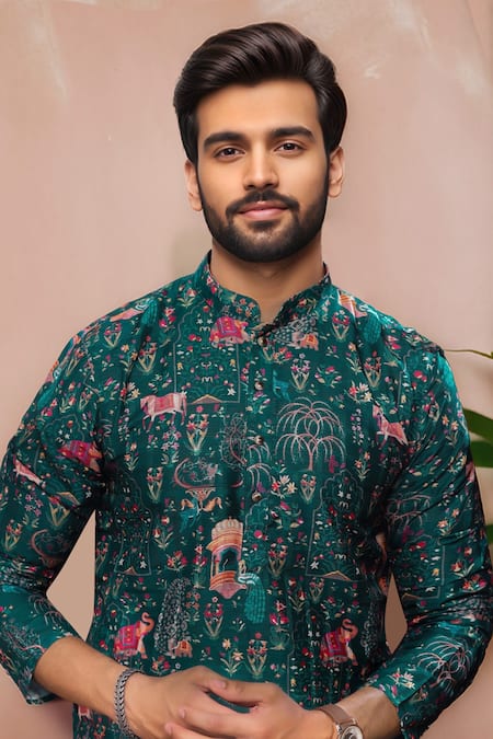 Buy Arihant Rai Sinha Green Cotton, Silk Woven Panel Print Kurta And Pant Set Online at Aza Fashions Buy_Arihant Rai Sinha_Green Cotton, Silk Woven Panel Print Kurta And Pant Set _Online_at_Aza_Fashions