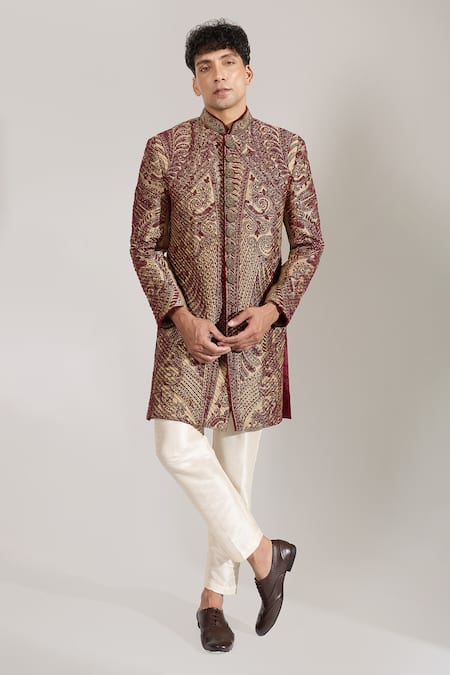 Rng Safawala Thread Embroidered Sherwani & Pant Set 