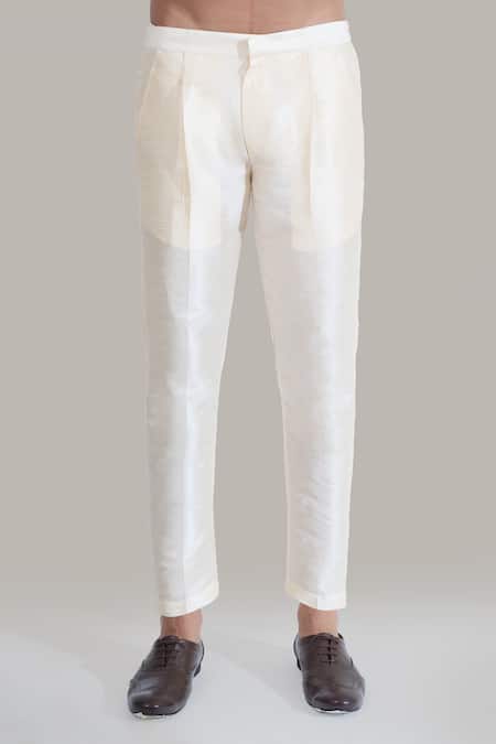 Rng Safawala_Maroon Silk, Dupion Embroidery Thread Sherwani And Pant Set _at_Aza_Fashions