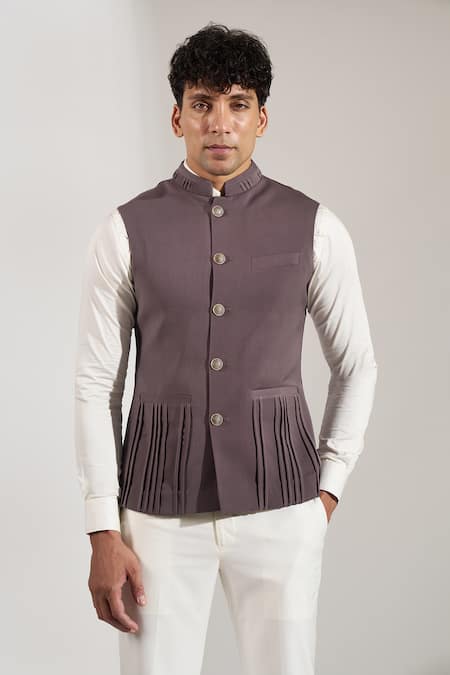 Rng Safawala Pintuck & Metal Button Nehru Jacket 