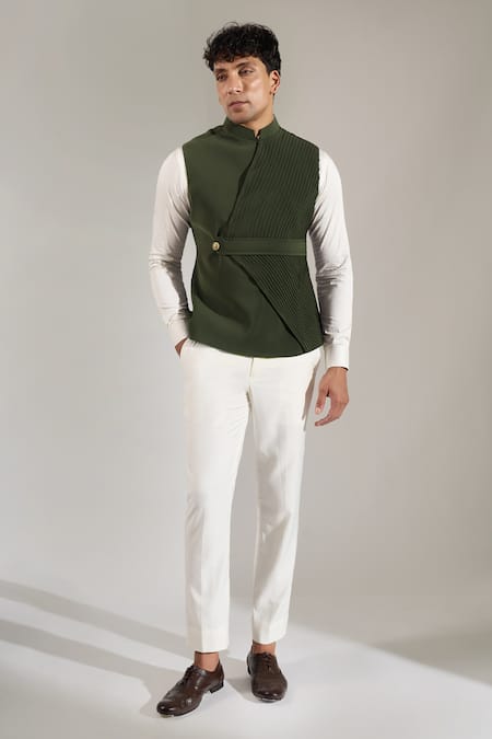 Buy_Rng Safawala_Black Terrycloth Studs Pintuck And Metal Button Bundi _Online_at_Aza_Fashions