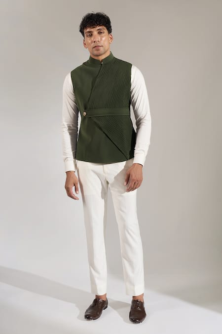 Shop_Rng Safawala_Black Terrycloth Studs Pintuck And Metal Button Bundi _Online_at_Aza_Fashions