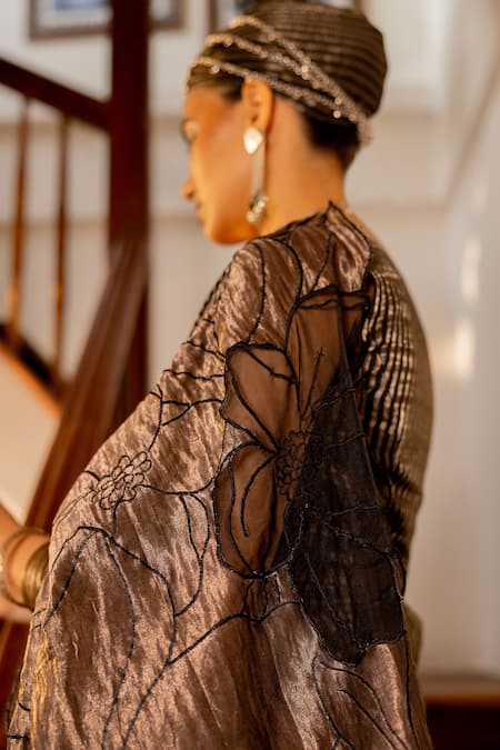 Buy_Chambray & CO._Black Organza, Tissue, Cotton, Embroidery Banarasi Saree With Blouse _Online_at_Aza_Fashions